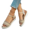 thumbnail image 2 of CHWshoes Women's Wedge Sandals Boho Rhinestone Open Toe Wedges Comfortable Ankle Strap Espadrille Shoes Summer Casual Vacation Beach，Gold Size 41, 2 of 5