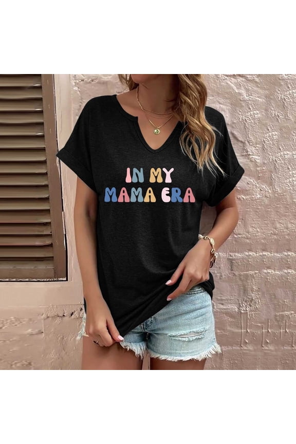 Women's Fashion Print Top Loose Small V Neck T Shirt Fall Tees for Women Apparel Short Long Sleeved Tops Womens, Size XXL