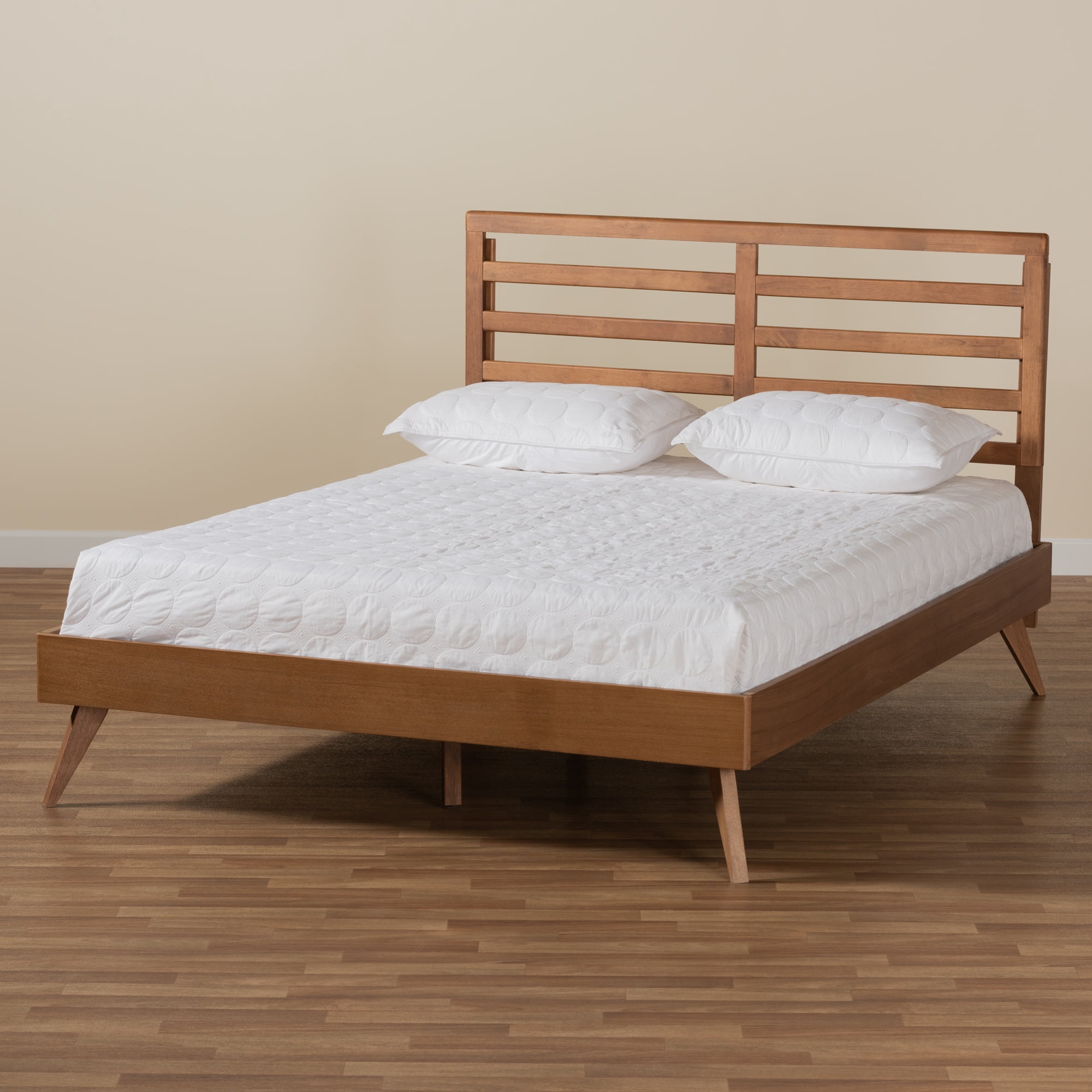 Baxton Studio Shiro Mid-Century Engineered Wood Platform Bed, Full, Ash Walnut