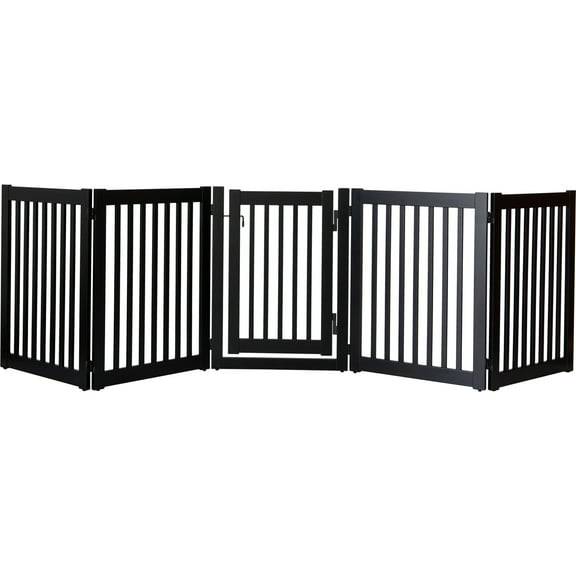 Dynamic Accents Highlander Series Solid Wood Pet Gate - 5 Panel Walk Through - Black-Color:Black