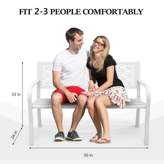 LLToo Outdoor Bench Patio Chair Metal Garden Furniture Deck Backyard Park Porch Seat,White