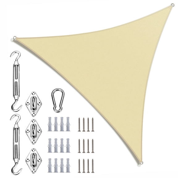 ColourTree Beige Triangle Sun Shade Sail Canopy with Hardware Kit - UV Block, Water Permeable, Heavy-Duty Outdoor Awning for Patio, Garden, Yard