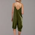 thumbnail image 4 of Womens Casual Linen Jumpsuit with Pocket Spaghetti Strap Capris Pants Rompers V Neck Lace-Up Loose Fit Summer Outfits, Green, XL, 4 of 6