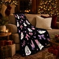 thumbnail image 3 of Whimsical Ghosts Bows Hearts Black, Playful Halloween Scene, Warm Flannel Blanket for Home Library and Reading Nook, Art Lovers Halloween Gift, Playful Home Decor, 3 of 9