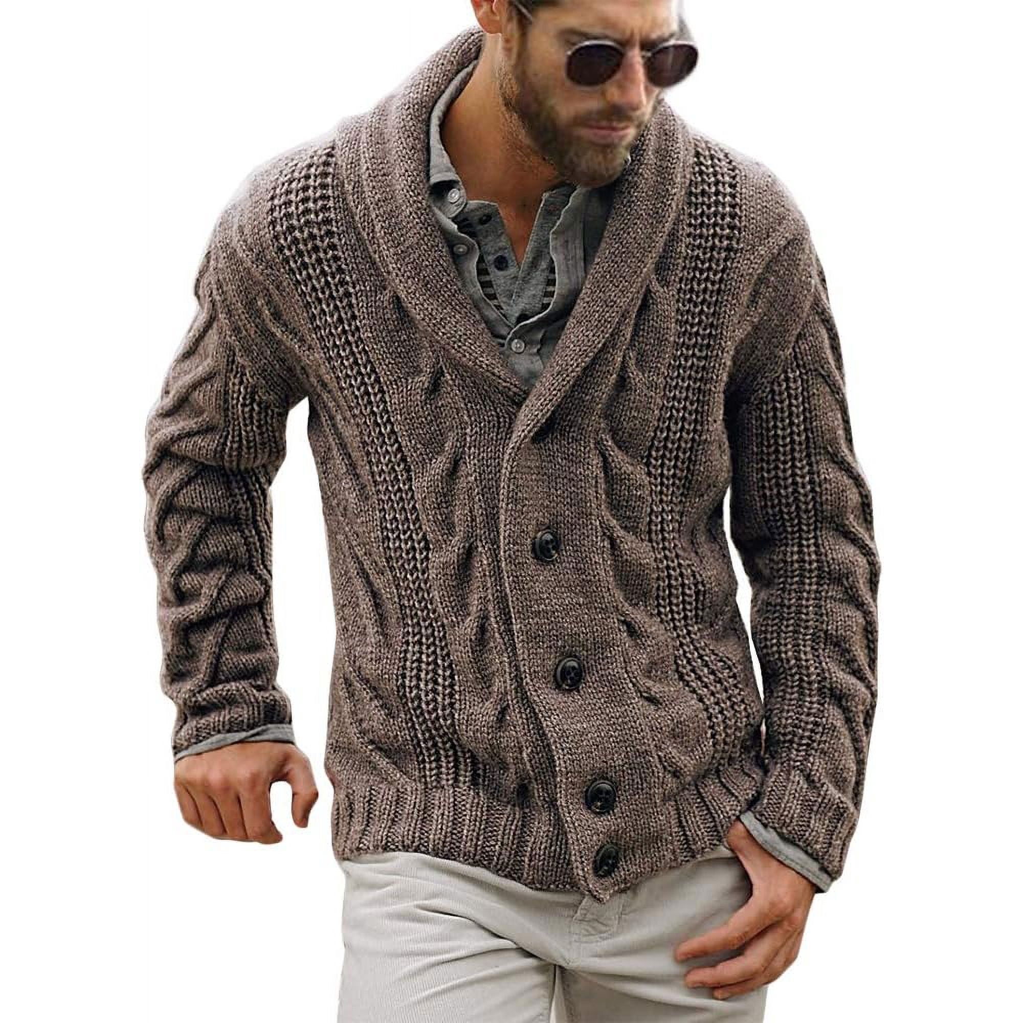 GHSDFBB Mens Shawl Collar Cardigan Sweater Cable Knit Button Chunky Long Sleeve Winter Fisherman Casual Cardigans Walmart