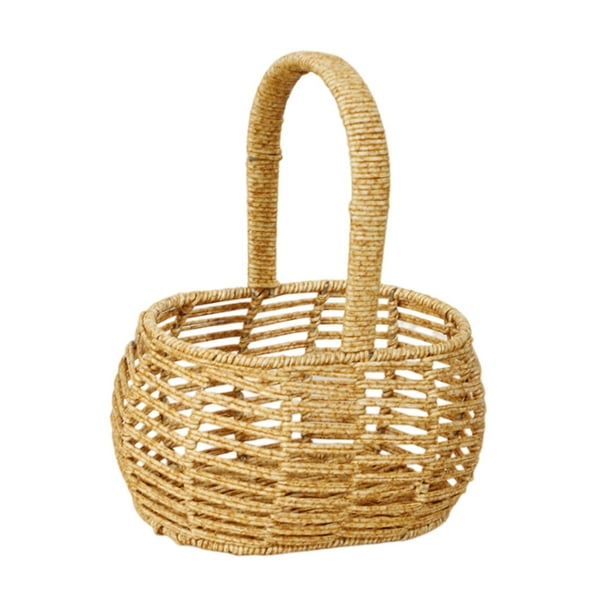 Cesta portátil de ratán, cesta para recoger, artesanías resistentes, ratán ligero, tejido a mano marrón claro