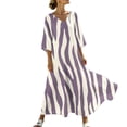thumbnail image 2 of Antinious Ladies V-Neck Stripe Print 3/4 Sleeve Bohemian Long Style Dress Soft Casual Wear, 2 of 5