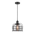 thumbnail image 3 of Innovations Lighting  Franklin Restoration Bell Cage - 1 Light 9" Cord Hung Mini Pendant Matte Black/Plated Smoke, 3 of 5