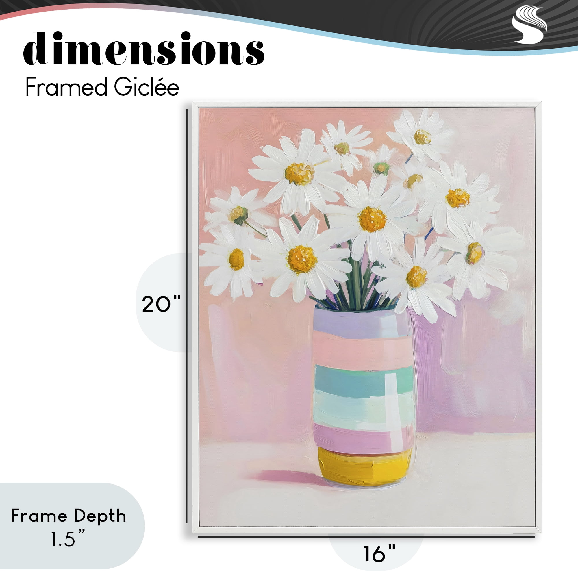 Stupell Industries Daisies in Striped Vase White Framed Giclee Art, design by The Prints Vibe