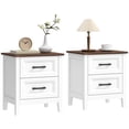 thumbnail image 1 of HOMCOM Ensemble de 2 Tables de Chevet Style Ferme, Tables de Chevet avec 2 Tiroirs, Blanc, 1 of 10