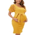 thumbnail image 2 of EIGTHTAIL Robe pour Femme Enceinte Fleur en Maille Transparente Manches Courtes Col Rond Robe Midi Ajustée Été Décontractée Baby Shower Mariage Robe de Maternité, 2 of 7