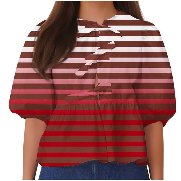 Camisetas de Manga Corta para las Mujeres Lanterna Manga Corbata Plisado Cuello Redondo, Casual Recortado Camiseta Top para Gimnasio Y Diario