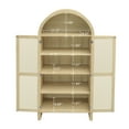 thumbnail image 4 of GZXS 2-Door Arched Pantry Cabinet w/ Open Storage and Adjustable Shelves, Freestanding Rattan Cupboard in Natural Finish, 31.1"L x 15.43"W x 70.28"H, 4 of 9