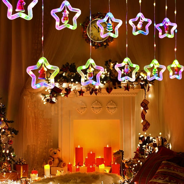 Dvkptbk outdoor string lights Christmas New Decorative Led Light String Christmas Tree Snow Lights Interior Room Ambience Curtain Light