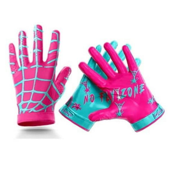 Pink Web "No Fly Zone" - Football Gloves for Youth and Adult - Ultra Grip Wide Receiver Gloves - Superior Support and Protection - Adult and Youth Sizes