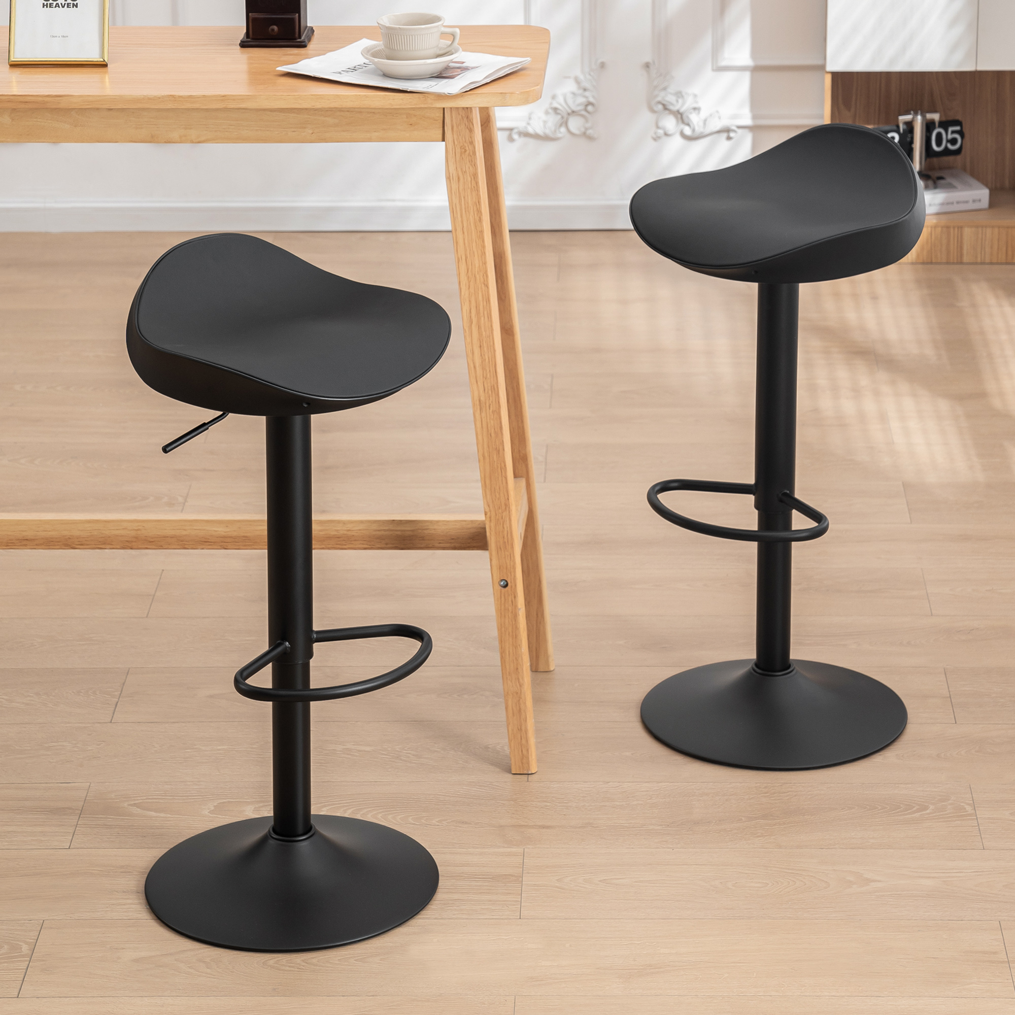 YOUNIKE Bar Stools Set of 2 Adjustable Swivel Backless PU Leather