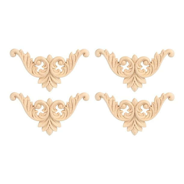 Herchr Wood Applique 4pcs Rubber Carved Corner Onlay Furniture Flower Shape Unpainted Decoration Com Herchr Wood Applique 4pcs Rubber, Wooden Appliques For Furniture
