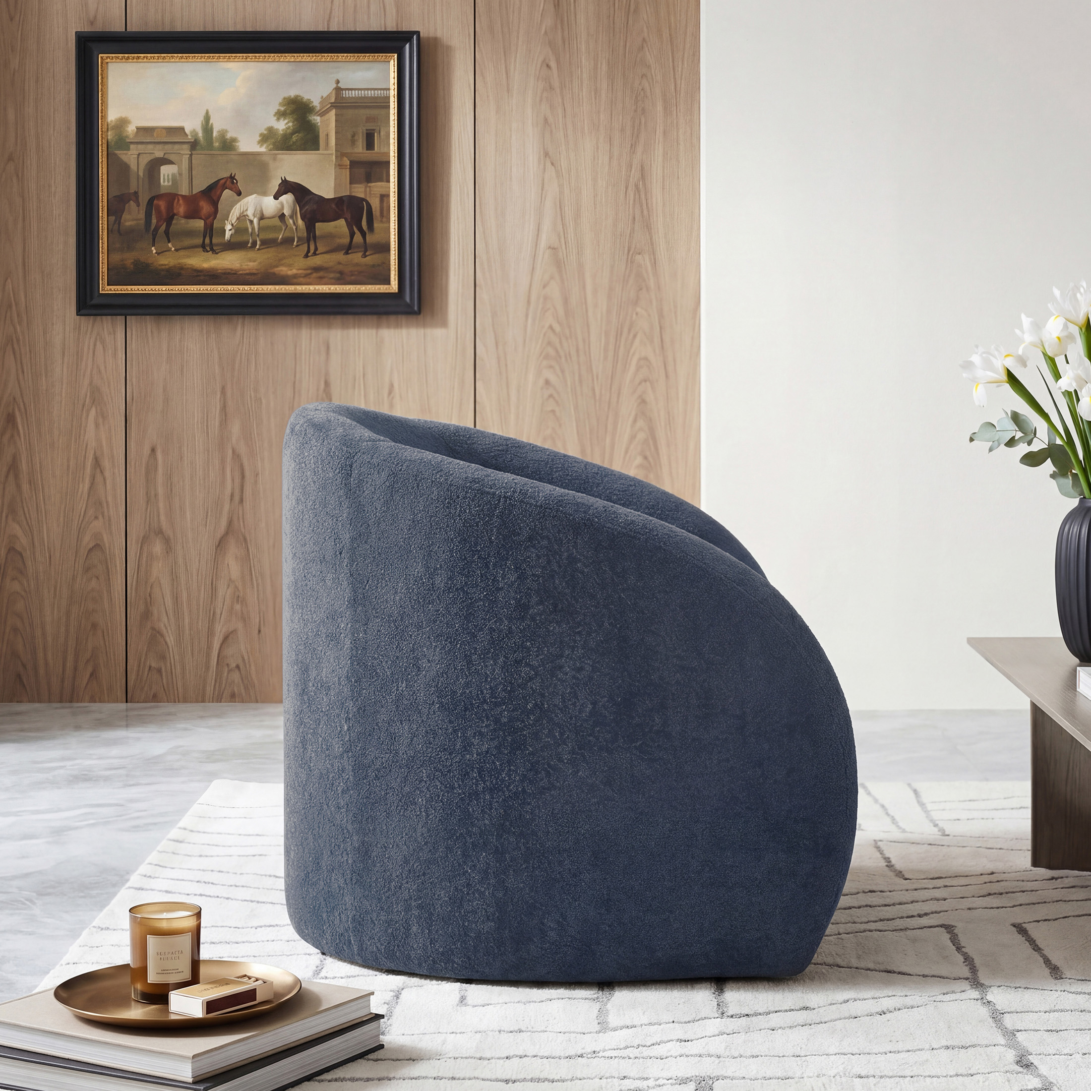 OakvillePark Lomi Contemporary Microfiber Swivel Chair, Blue