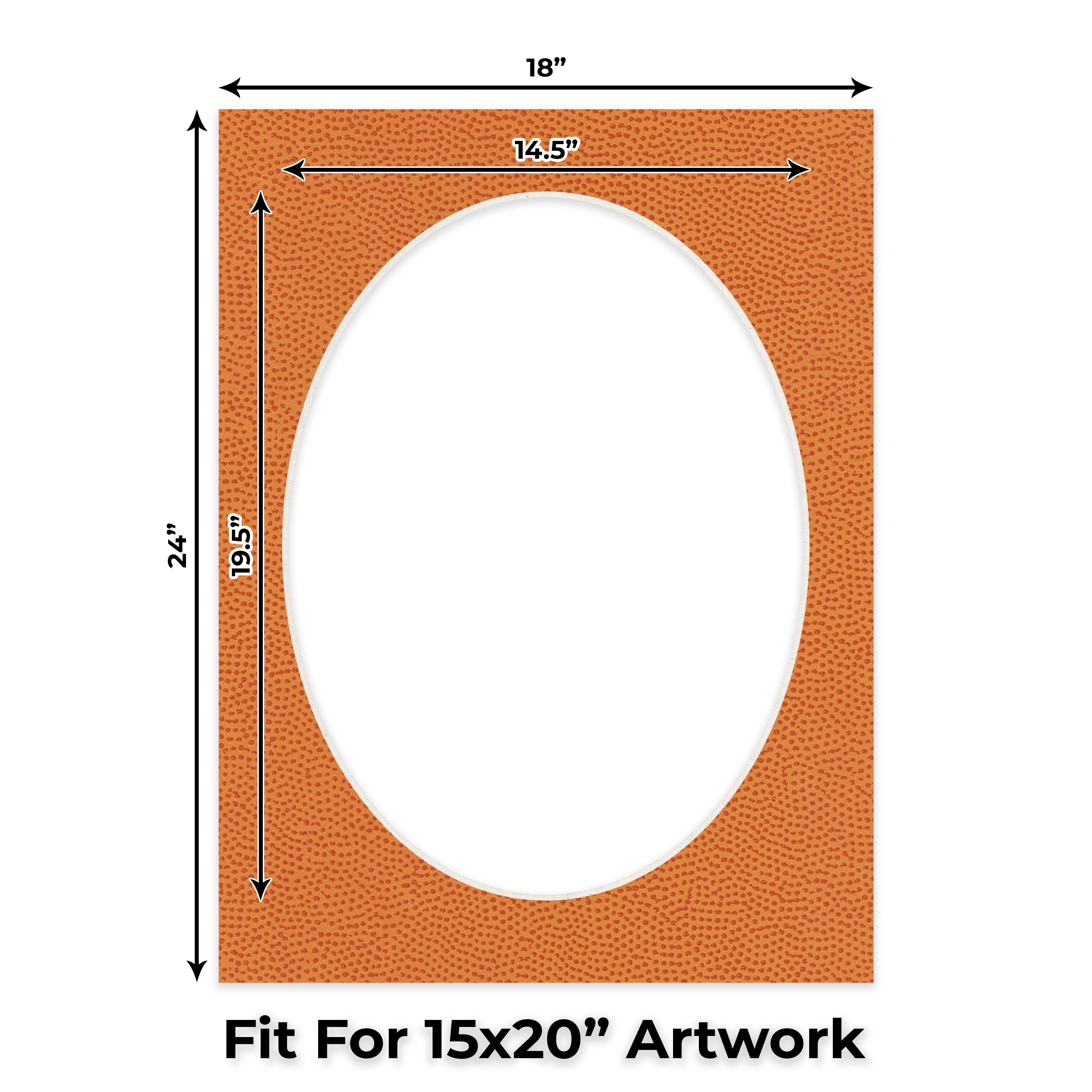 Basketball Texture Picture Frame Mat for 18x24 Frames - Oval Opening for 15x20 Photos - 10 Mats