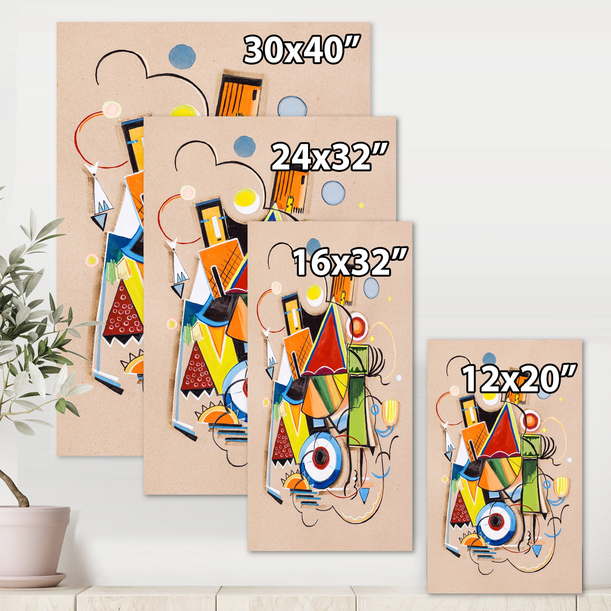 Designart ' Abstract Compositions Of Colored Geometric I ' Modern Canvas Wall Art Print