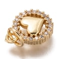 thumbnail image 3 of 10 pc Brass Micro Pave Clear Cubic Zirconia Charms Long-Lasting Plated Flat Round with Heart Golden 12x9x2mm Jump Ring: 5x1mm, 3 of 3