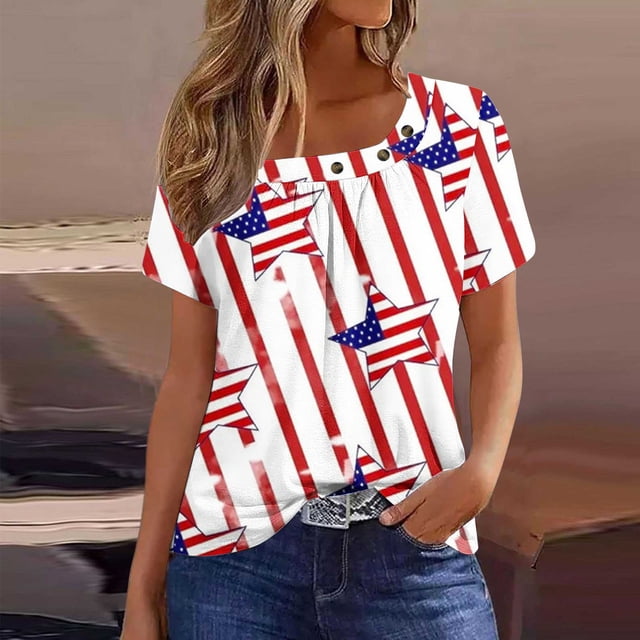 Fiudx Liquidación de Ahorros de Verano Blusa de Manga Corta a La Moda para Mujer, Camiseta Estampada, Top Informal