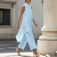 thumbnail image 5 of Floleo Women's Sleeveless Mock Neck Layered Tunic Top and Wide Leg Pants Set Elegant Flowy Asymmetrical Hem Solid Color Casual Outfit, 5 of 7