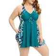 thumbnail image 3 of Caoirhny Women Plus Size 2 Pieces Swimsuit Outfits Floral/Leaves Print Patchwork Sleeveless Drawstring Tank Tops Shorts Swimwear Set, 3 of 9