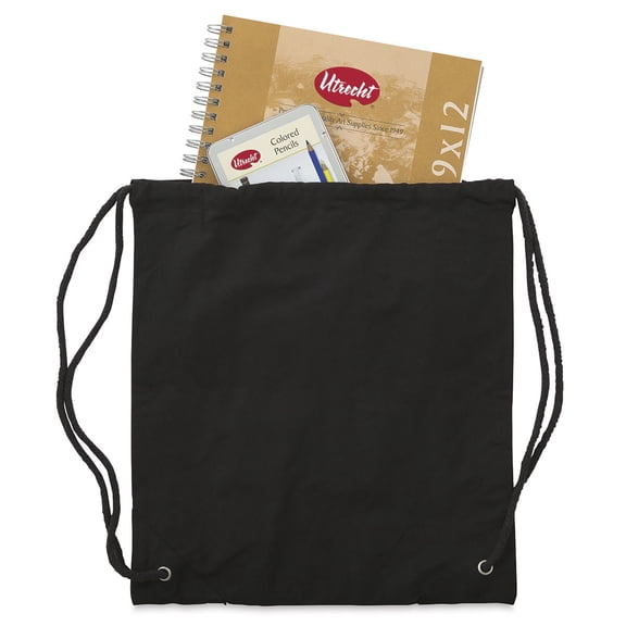 Canvas Drawstring Backpack - Black, 14-1/2" × 13-1/2"