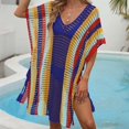 thumbnail image 2 of Besolor Robe de Plage pour Femmes, Crochet, Rayures Multicolores, Col en V, Tricot Ajouré, 2 of 3
