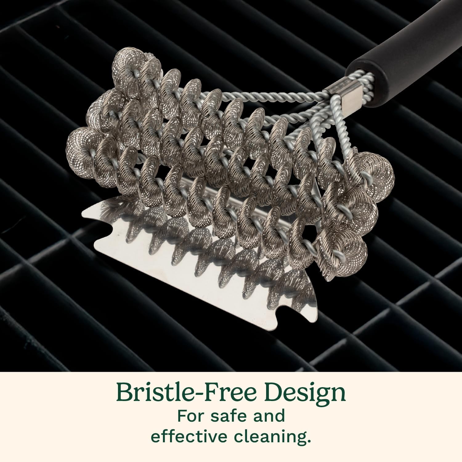 Triple Coil Grill Brush 17 Inch Stainless Steel Scraper Bristle-Free Cleaning Tool for BBQ Cookout Tailgate Grate Maintenance