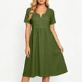 thumbnail image 2 of Vivianyo HD Women's Notch Neck Short Sleeve Midi Dress, Casual Empire Waist Dress for Women Flowy A-Line Pullover , Women's Army Green, Sizes S-5XL, 2 of 8