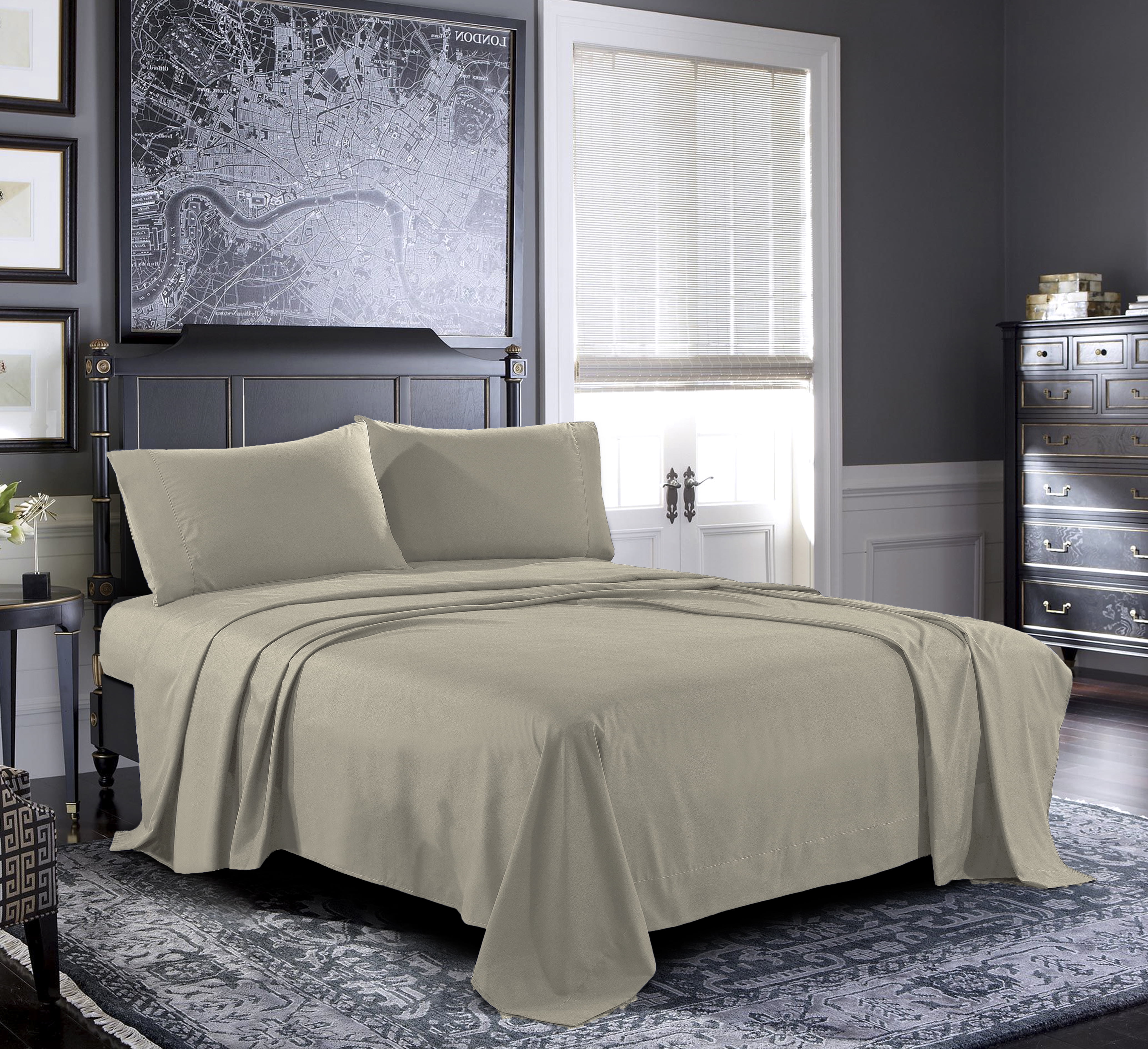 Bed Sheets King Sheet Set [4Piece, Grey] Hotel Luxury 1800 Brushed