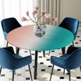 thumbnail image 3 of Teal Pink Ombre Round Fitted Tablecloth with Elastic Edge, Waterproof Table Cloth Table Cover for 45"-54" Tables, Modern Abstract Art Gradient Tablecloths for Dining Picnic Indoor Outdoor, 3 of 9