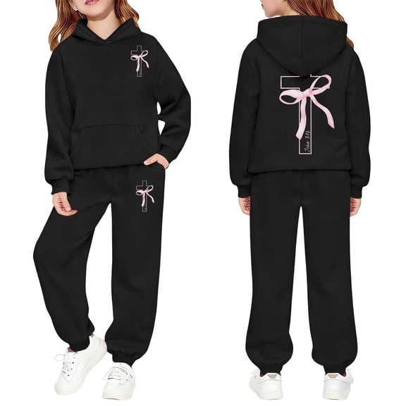 Tiijoy Toddler Girls Active Sweatsuit Bow Print Soft Hoodie Sweatpants Set, Sizes 3-4