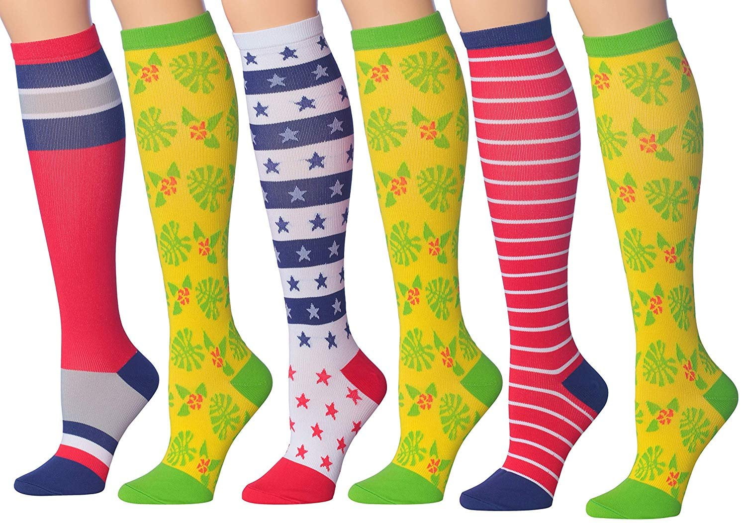 Ronnox Women's 3 Or 6Pairs Colorful Patterned Knee High Graduated