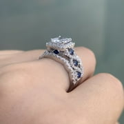 Newshe Jewellery Wedding Ring Set For Women 925 Sterling Silver Engagement 2.5ct Princess White 3pcs Cz Blue Size 8