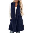 thumbnail image 2 of Dazajoo Sherpa Vest Womens Open Front Fleece Cardigan Sweater Lapel Collar Winter Sleeveless Fuzzy Jacket with Pockets,Navy,L, 2 of 8