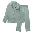 thumbnail image 4 of Kids Satin Pajama Set, 2-Piece Long Sleeve Top and Pants Outfit for Boys & Girls 5-14 Years, Soft Comfortable Sleepwear for Spring Summer Nightwear, Family Matching Loungewear Grey, 4 of 4