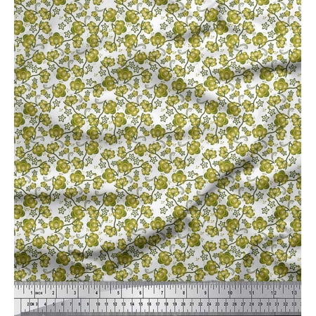 Soimoi Moss Georgette Fabric Flower Artistic Print Fabric by Yard 42 Inch Wide