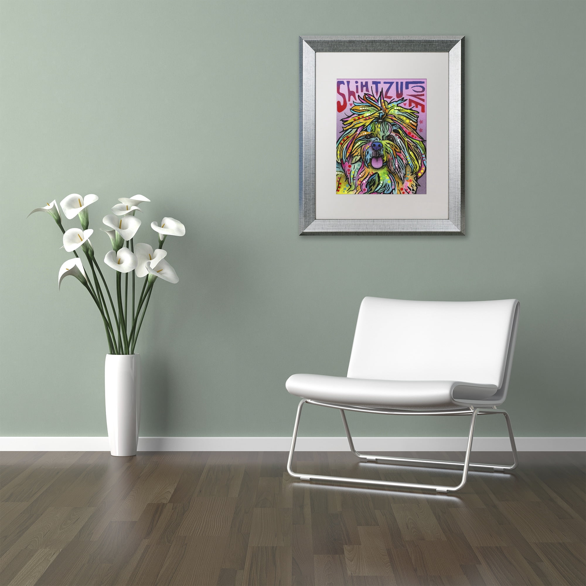 Trademark Fine Art 'Shih Tzu Luv' Canvas Art by Dean Russo, White Matte, Silver Frame