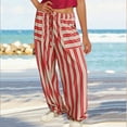 thumbnail image 2 of XPMWRP Women's Wide Leg Casual Striped Pants Drawstring Elastic Waist Wide Leg Pants Y2K Striped Pants with Pockets Red XXL, 2 of 6