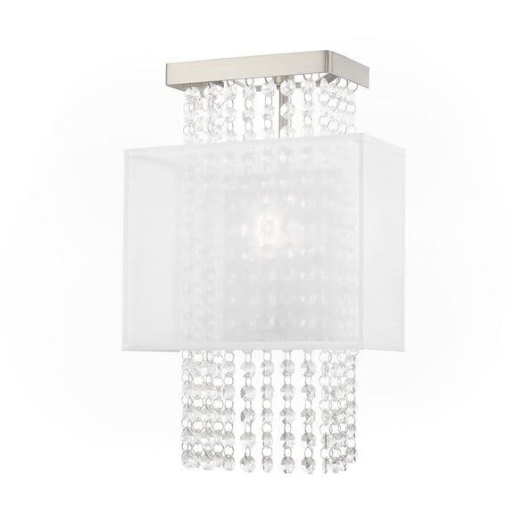 9 inch 1 Light Brushed Nickel ADA Wall Sconce with Clear Crystals/ Hand Crafted Translucent Fabric Shade Shade