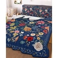 thumbnail image 2 of Quilts Twin Size, Navy Blue Floral Soft Comforter Bedding Set for Bed, Spring Farmhouse Botanical Flowers Vintage Lightweight Quilted Bedspread with Pillow Cover(2 Pieces) for All Season, 68x86 Inch, 2 of 6