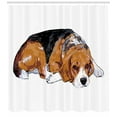 thumbnail image 3 of Beagle Shower Curtain, Sketch Like Drawing of Dog Animal Pattern on Plain Backdrop, Fabric Bathroom Set with Hooks, 69W X 84L Inches Extra Long, Persian Orange and Charcoal Grey, by Ambesonne, 3 of 3