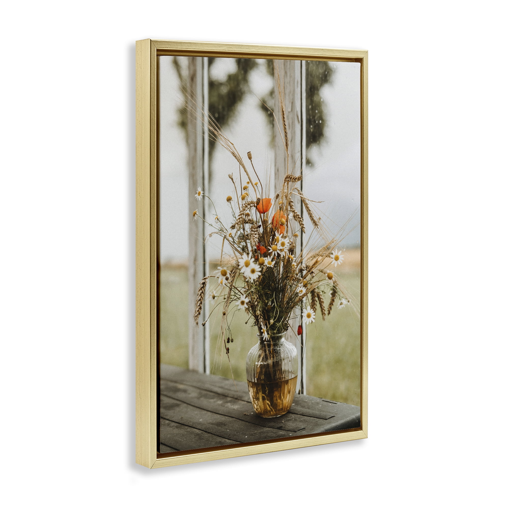 Stupell Industries Bouquet with Window View Plants & Flowers Photography Gold Floater Framed Canvas Art Print Wall Art, 17 x 25