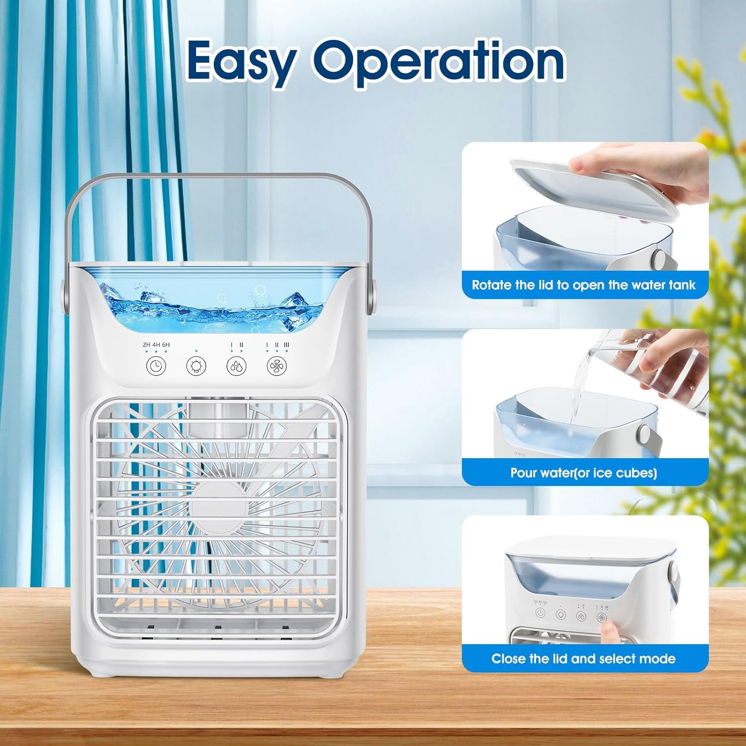 Flaremore Air Conditioner Portable, Personal Mini AC with 2 Gear Misting, 3 Speeds Wind & Timing, 7 Color Ambient Lights, 24oz Removable Water Tank for Bedroom Office Picnic