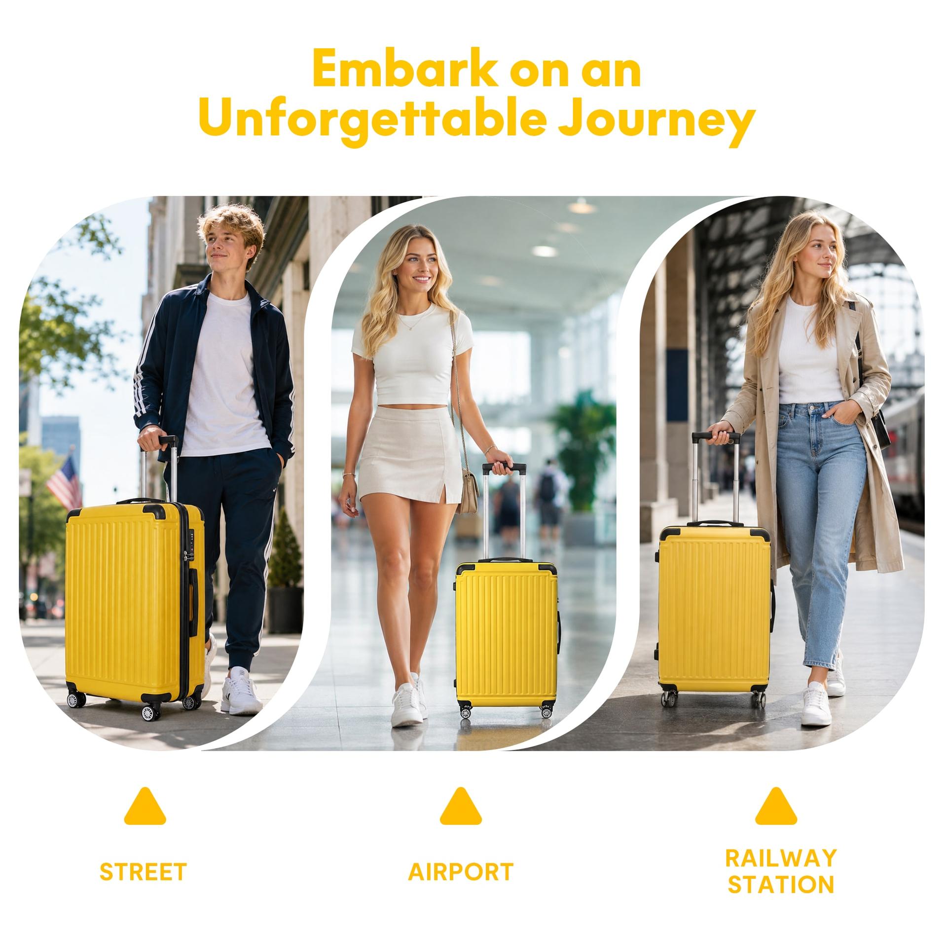 3-Piece ABS Hardshell Luggage Set - Lightweight Durable Suitcases with 4 Silent Spinner Wheels, TSA Lock & Scratch-Resistant Surface, 20"/24"/28", Lemon Yellow