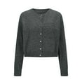 thumbnail image 6 of hoksml Women's Round Neck Knit Sweater Button Cardigan Short Solid Color Long Sleeve Casual Open Front Cropped Knitted Top, 6 of 8