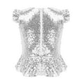 thumbnail image 2 of Manyakai Kids Girls Allover Sequins Peplum Shirt Short Sleeve Ruffle T-Shirt Modern Dance Crop Top Silver 8, 2 of 7